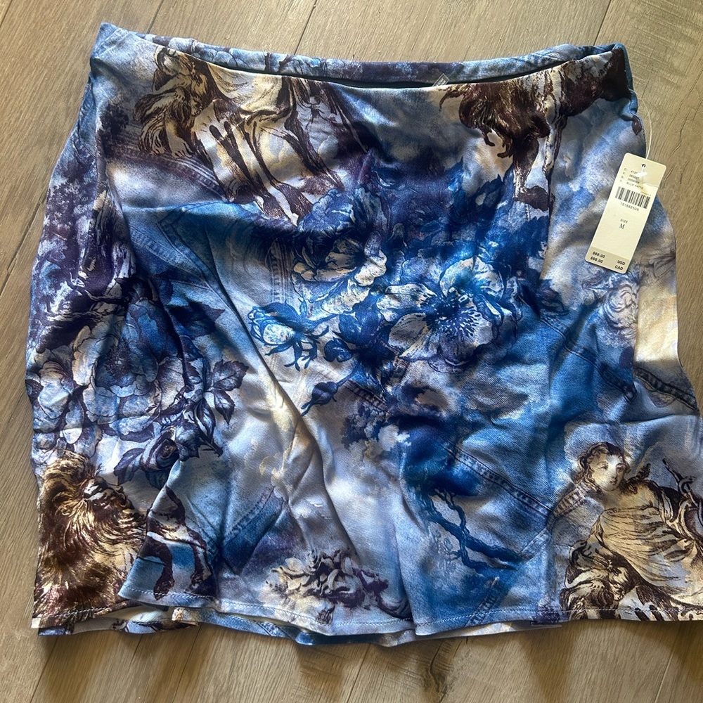 Anthropologie Blue and Brown Floral Pencil Skirt